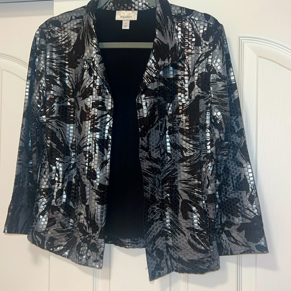 VTG Sequin Black & Silver Open Front Jacket - Medium - Great Condition